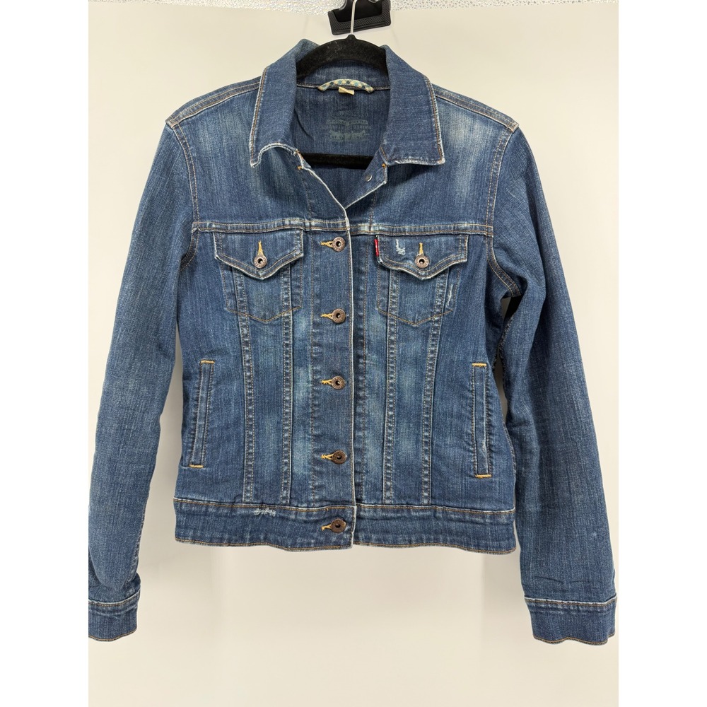Levis Denim Trucker Jacket Womens Medium Blue Cotton Blend Stretch Western Fit